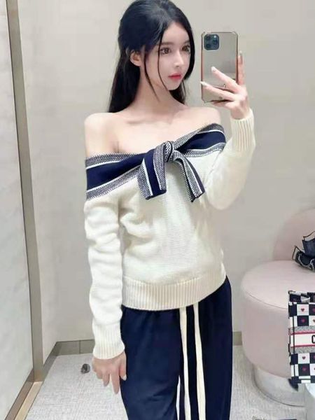 

girls' autumn new style sweater one shoulder lace contrast color slim fit fashion age reducing long sleeve, White;black