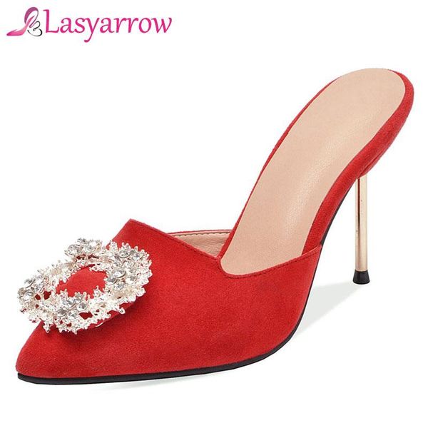 

lasyarrow slingback sandalias mujer thin high heels pointed toe summer shoes woman black red plus size 32-43 women's j698 sandals