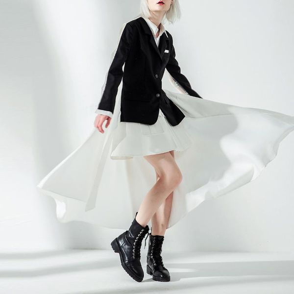 

a/w europe and america non-mainstream design non-symmetrical mock two-piece shirt lace joint suit jacket 1156 women's suits & blazers, White;black