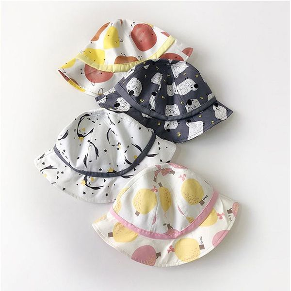 

caps & hats boys girls sun hat summer bucket for kids toddler cartoon animal print dome fisher soft cotton cloth beach, Yellow