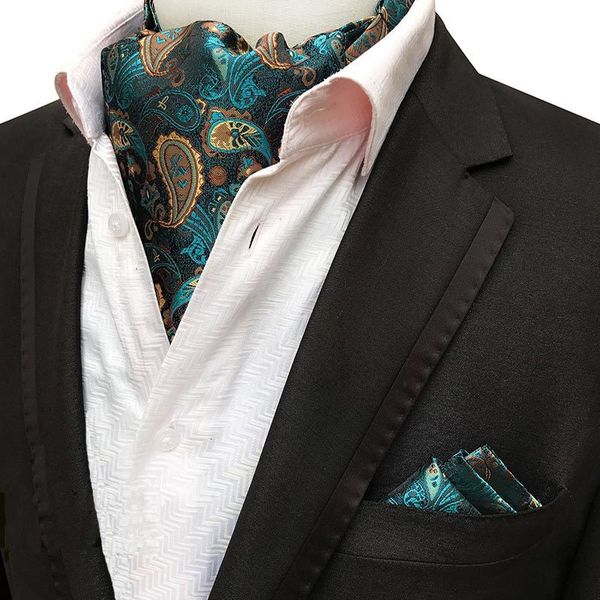 

men luxury silk ascot tie set man cravat ties handkerchief sets floral paisley dots pocket square necktie for wedding party, Blue;purple