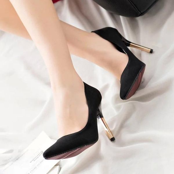 

dress shoes 2021 solid color low-end ladies pointed fine heel red bottom wommes single high work women, Black