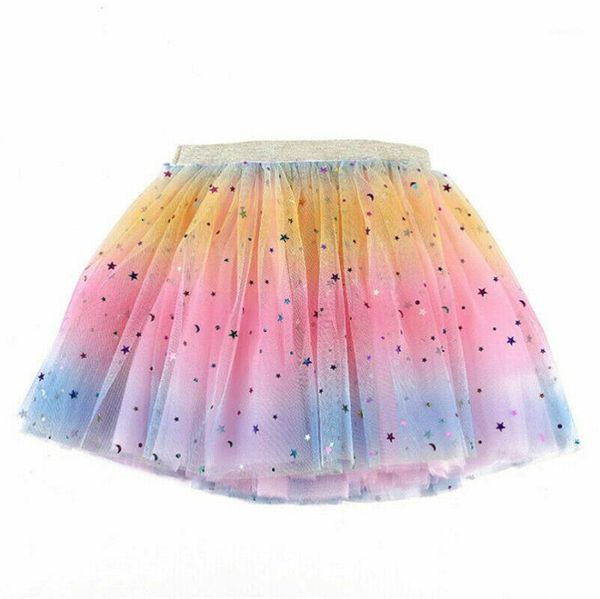 

baby girls sequin rainbow tutu skirt star 3 layer tulle princess ballet dance high waist skirts sweet girl, Blue