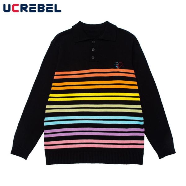 

men's sweaters striped collar sweater mens autumn casual contrast paneled knitted loose horizontal stripes longsleeve pullover men, White;black