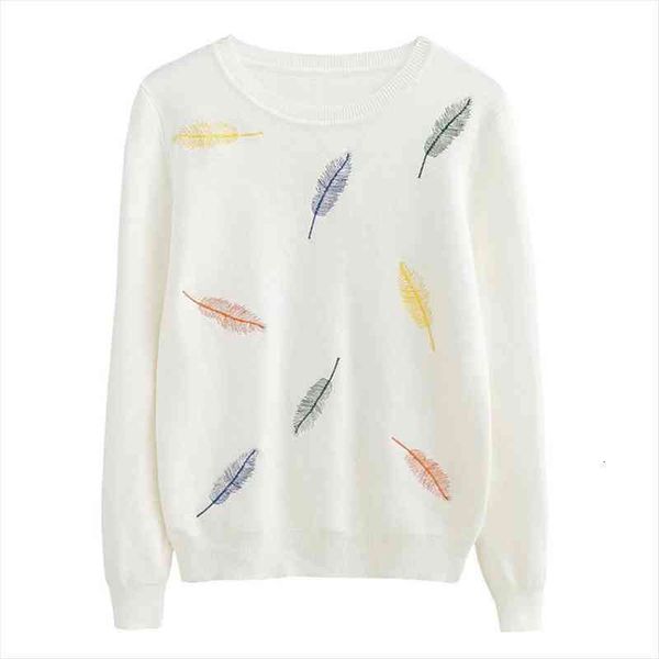 

autumn winter women fashion feather embroidery knitted sweaters black white woman girl casual sweater, White;black