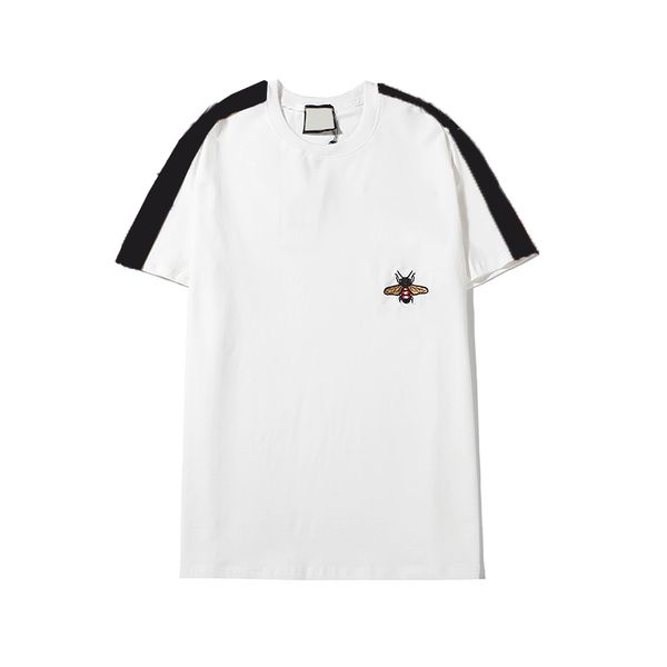 

summer mens fashion printed t-shirt round neck loose casual short sleeve bee lettered embroidery print comfortable breathable clothes, White;black