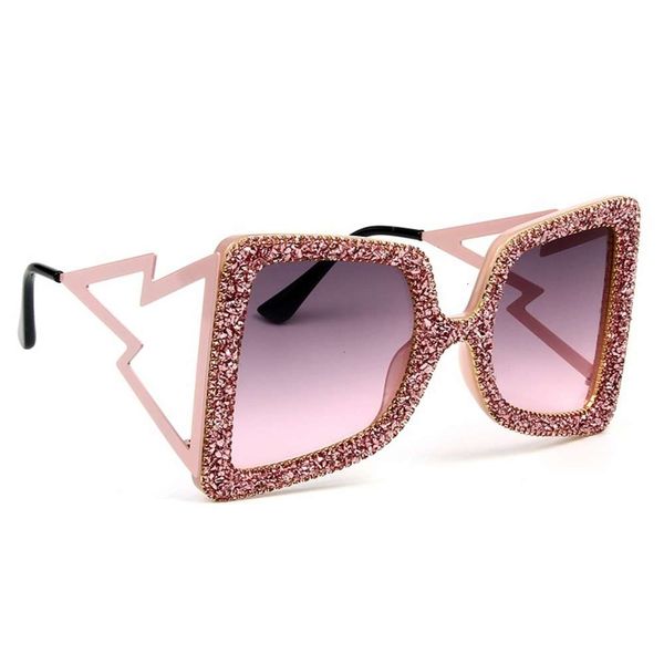 

highend accessories uv italy dign luxury diamond big frame oversized bling sun glass women rhintone shad sunglass, Black
