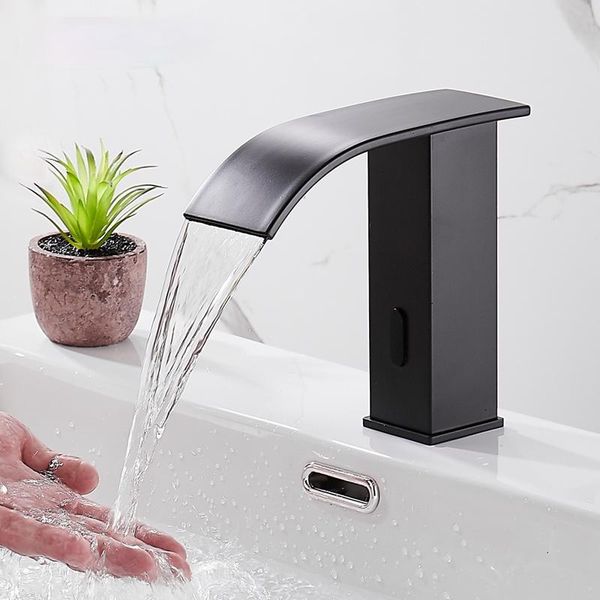 

black waterfall automatic sensor faucet household all-copper smart single and cold infrared basin sink bathroom faucets