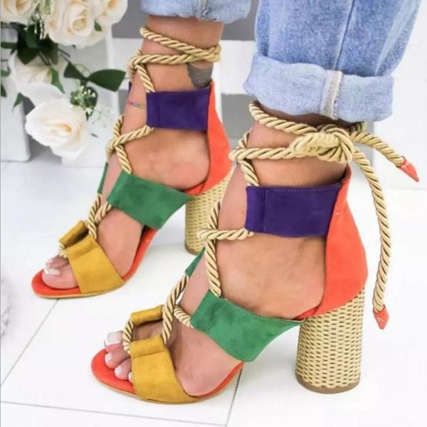 

women's sandals lace up summer shoes high heels pointed fish mouth rope, Black