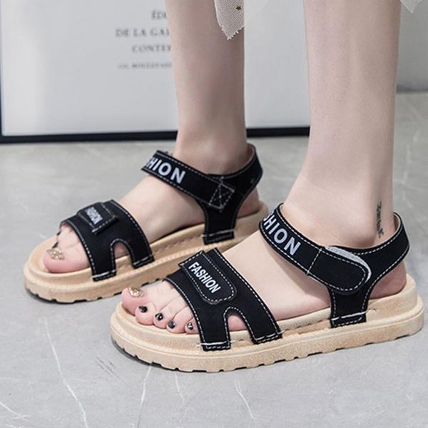 

summer women sandals fashion casual beach shoes flat bottom round head non-slip sandalias mujer 2021, Black