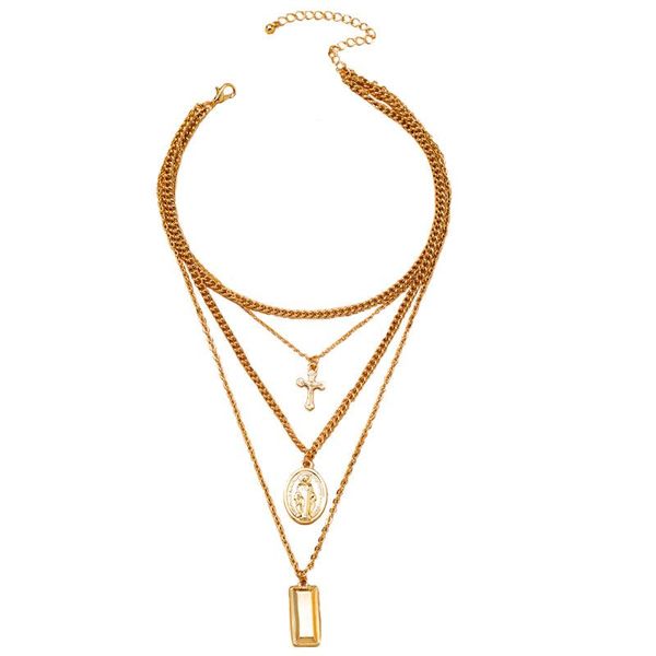 

pendant necklaces arrived geometric cross virgin mary necklace gold plating sweater chain catholicism jewerly gift for men women, Silver