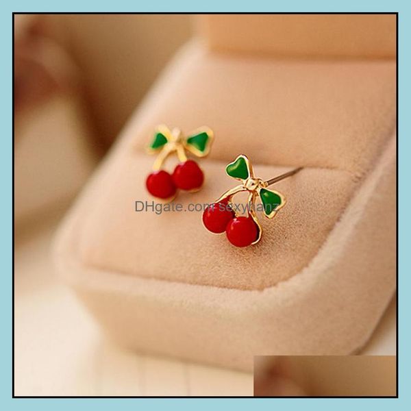 

stud earrings jewelry s1081 fashion cute cherry sweet drop delivery 2021 luwce, Golden;silver