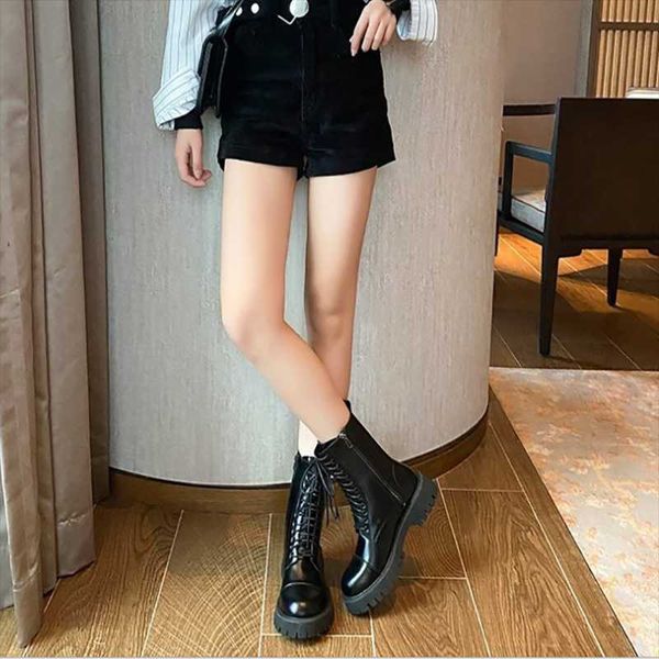 

boots bootas female western style 2021 arrival autumn booties thick motorcycle zipper walking ankle for women, Black