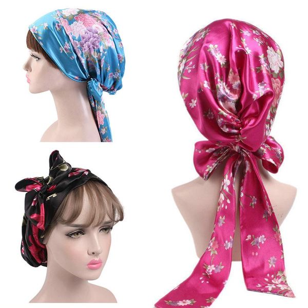

ladies silk shower cap women satin night hair hat headgear cloth loose headscarf caps