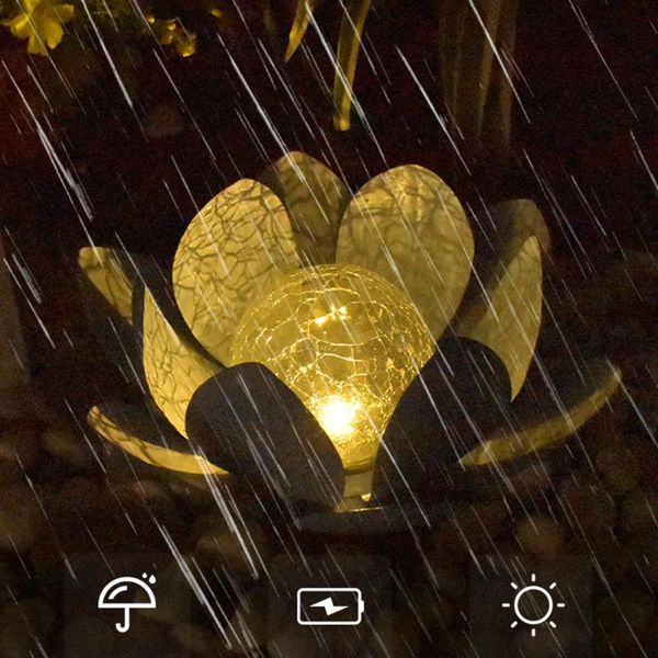 

lawn lamps led solar powered lotus light cracked glass ball lamp waterproof garden courtyard pond decoration outdoor landscape lighting