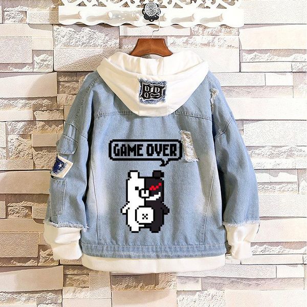 

men's jackets game danganronpa men women denim hoodies monokuma cosplay jeans jacket halloween clothes fashion harajuku, Black;brown