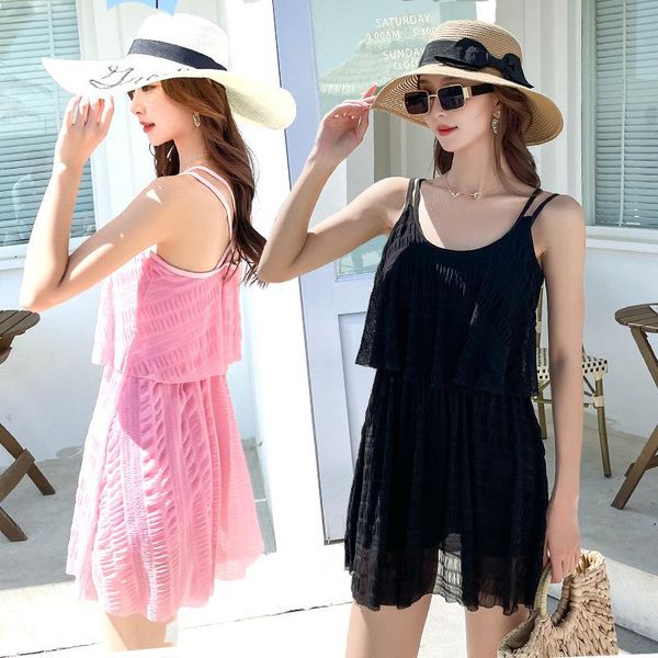 

one-piece suits 2021 korean style women swimwear one piece swimsuit solid bikinis beachwear bathing suit swimskirt