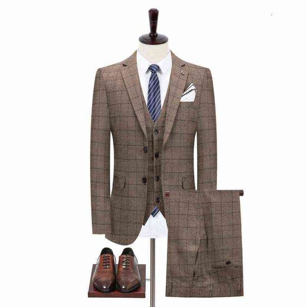 

luxury men's suits blazers 2021 three piece lattice british korean slim suit men's casual wedding suit, White;black