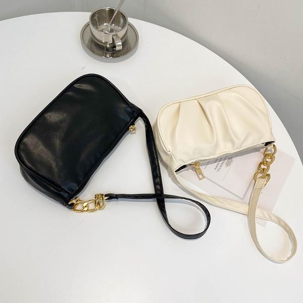 

evening bags women's bag vintage women pleated thick chain pure color shoulder underarm casual ladies small handbag purse bolsa feminin