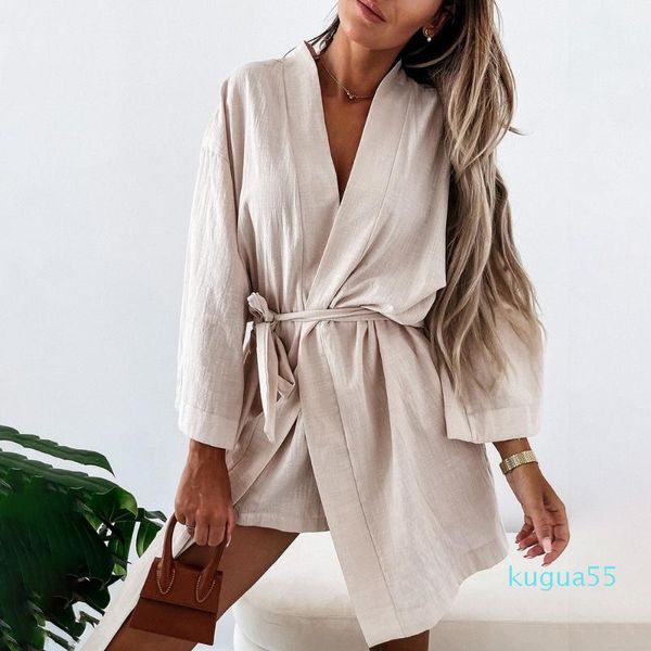 Vestidos casuais mulheres manga longa camisa vestido aberto outfits cor sólida macio cardigan verão feminino lapela trabalho blusa