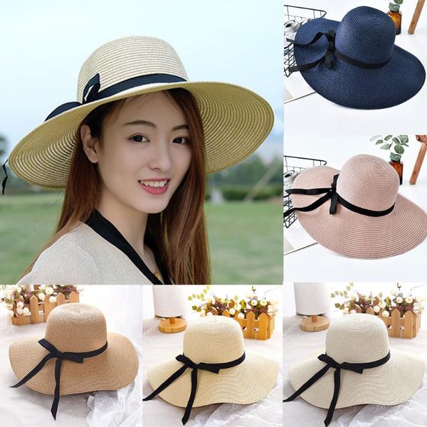 

wide brim hats fashion summer straw hat women beach sun ladies floppy foldable cap #t2, Blue;gray