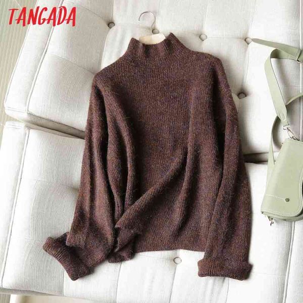 

women solid warm turtleneck knitted sweater jumper female elegant oversize pullovers chic 6d12 210416, White;black
