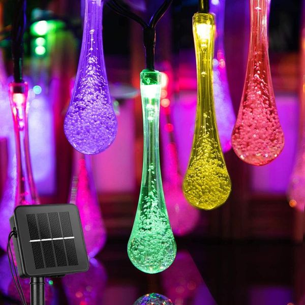 

party decoration teardrop water drop solar string lights gazebo raindrop powered color changing hanging fairy waterproof led