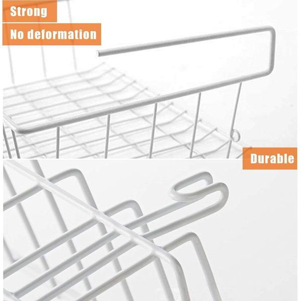 

hanging baskets under shelf storage basket, 2 pcs cabinet wire basket organizer fit dual hooks for kitchen pantry desk bookshe