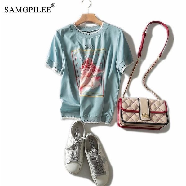 

summer women t-shirt office lady plus size tshirt chiffon clothes short sleeve print o-neck t shirt for 210623, White