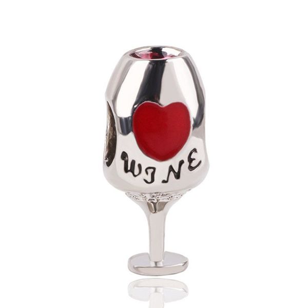 

1pcs cute wine glass pendant diy beads adapting to original pandora charm bracelet ladies jewelry making gifts, Silver