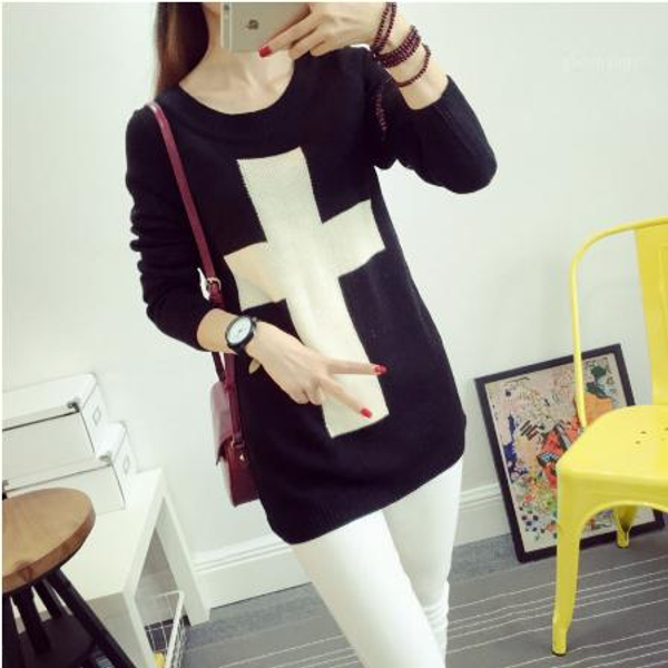 

women's sweaters 2021 fashion autumn for women brand loose warm knitted pullovers lady1, White;black