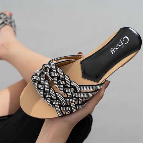 

slippers women ladies flats flip flops pu weave female outdoor beach sandals waterproof woman comfort casual footwear drop ship, Black