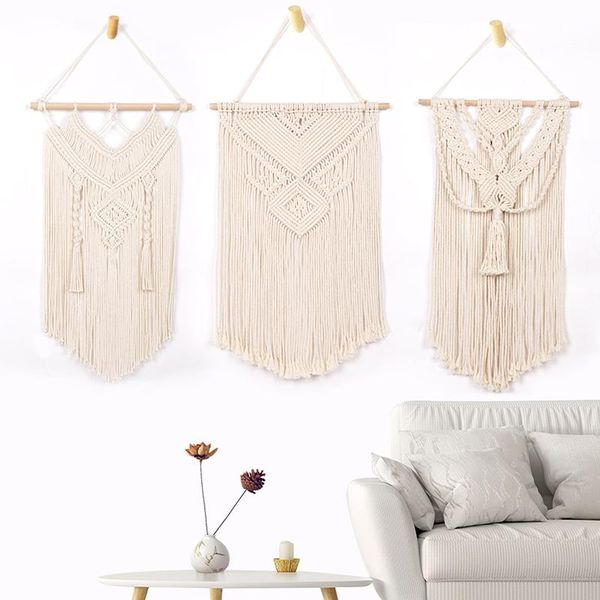 

tapestries macrame wall hanging tapestry cotton rope tassel handmade woven bohemian geometric boho ornament art room home decor