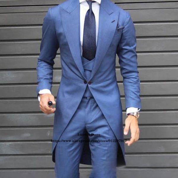 

men's suits & blazers fashion slim men wedding groom long tuxedo 3 piece jacket vest pants set formal business blazer masculino costume, White;black