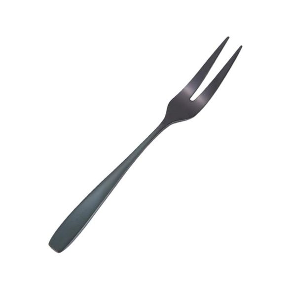 

forks 6pcs stainless steel dessert cake fork durable mini 2 pong fruit salad picks for party (black)
