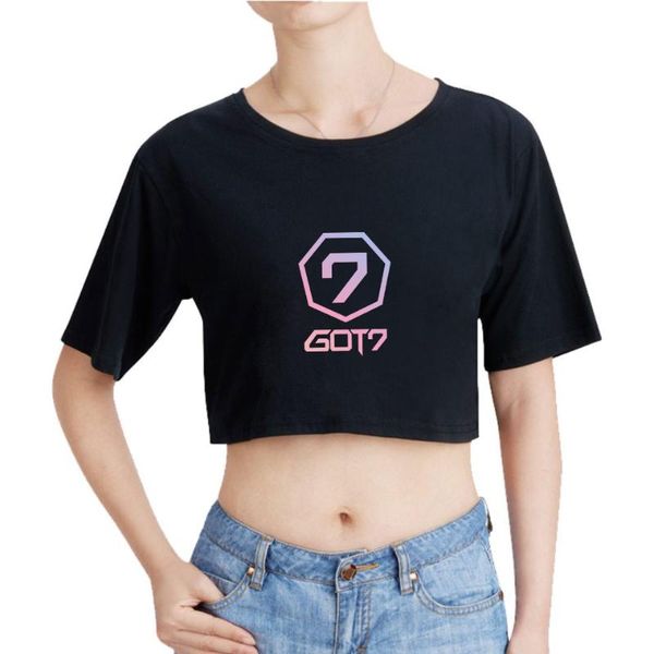 

women's t-shirt got7 t-shirts fashion casual cotton short sleeve tshirt summer women exposed navel crop xs to 2xl, White