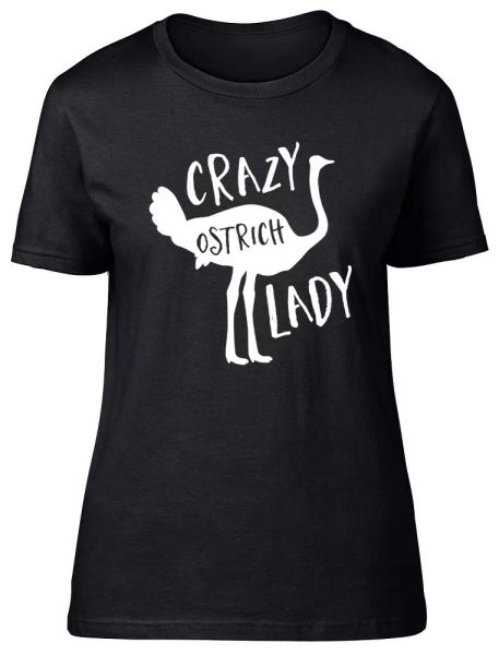 

crazy ostrich lady womens ladies short sleeve fitted t-shirt, White;black
