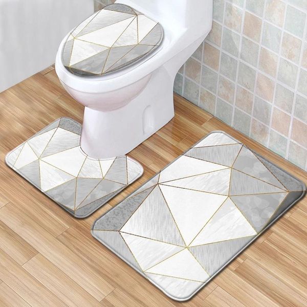 

marble toilet bathroom carpet floor mat non-slip three-piece door rug set bath mats