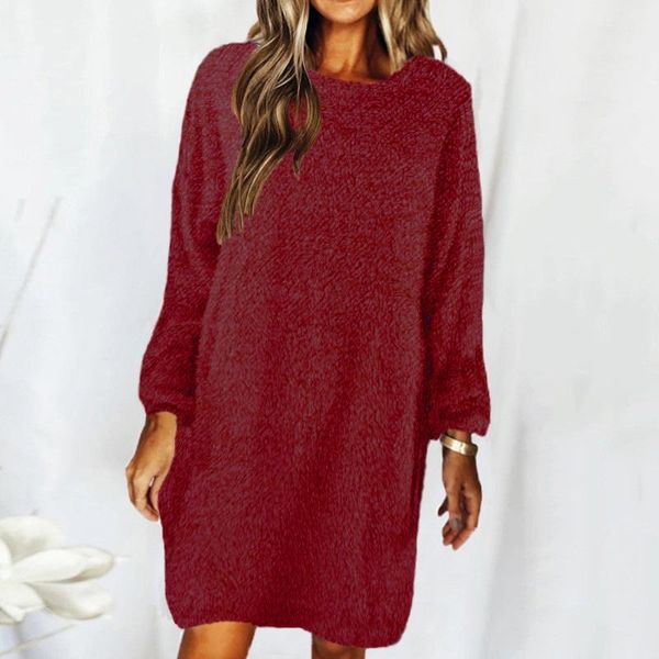 

casual dresses women's fashion soft velvet dress knitted o-neck loose elegant long sleeve mujer de moda vestidos, Black;gray