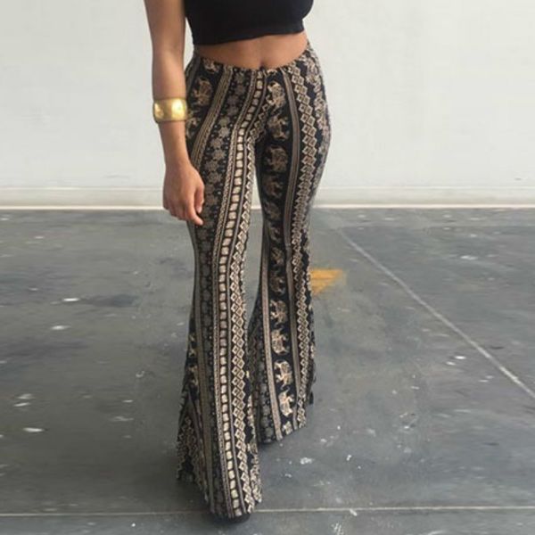 

women printed pants slim fashion flare trousers female retro summer african lady casual wear vintage modest classy femme bottom 210416, Black;white