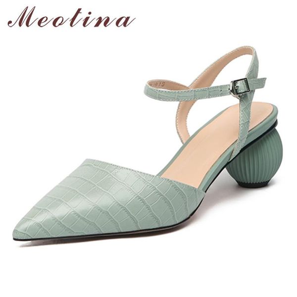 

dress shoes meotina high heels women pumps natural genuine leather strange style real buckle pointed toe ladies 40, Black