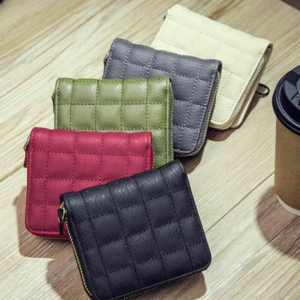 

wallets fashion women luxury pu leather small wallet short coin zipper purse card holder money handbag, Red;black