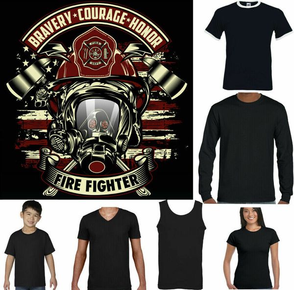 

firefighter t-shirt mens fireman brigade engine valor honor courage, White;black