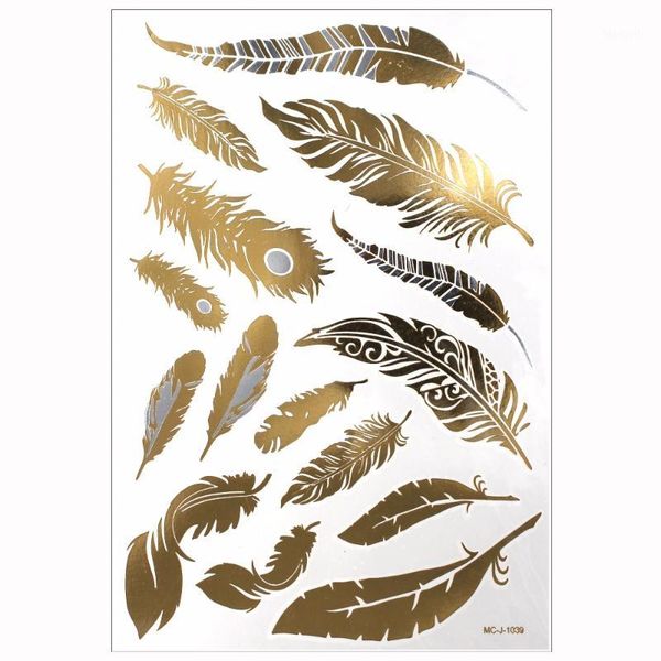 

flash metallic waterproof tattoo gold silver women fashion henna peacock feather design temporary stick paster1
