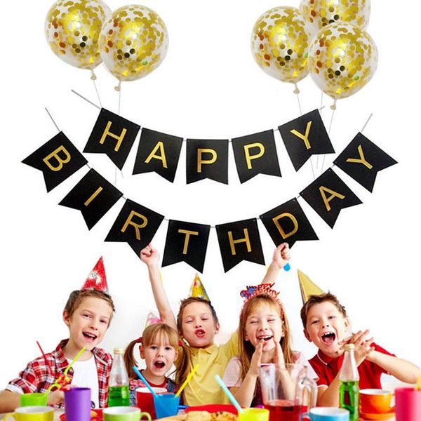 

happy birthday banner paper bunting flags baby shower kids party decoration gold confetti balloons tassel supply