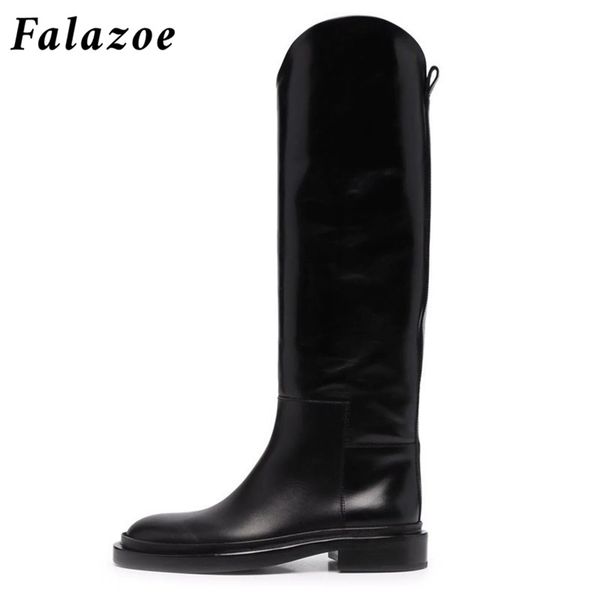 

falazoe faux leather riding boots women designer brand luxury knee high tall black slip on flat autumn female shoes 211217
