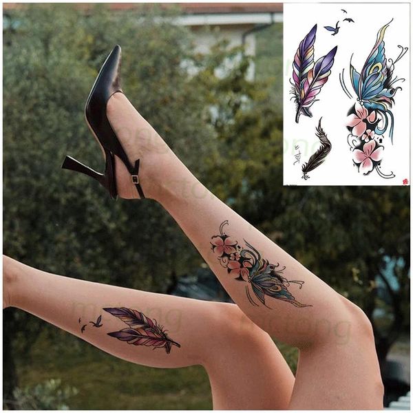 

temporary tattoos waterproof tattoo stickers feather bird flower butterfly fake tatto flash tatoo arm leg body art for women men