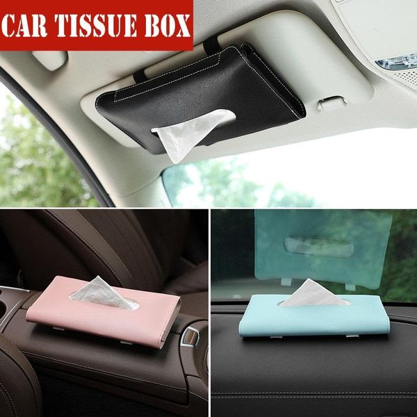 

car organizer tissue box visor holder interior storage decoration pu leather for accessories 1pcs