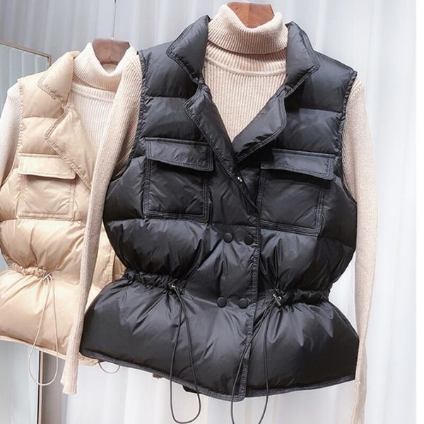 

women's vests winter vest women short sleeveless jacket lightweight waistcoat female white gilets windbreaker slim parkas coat, Black;white