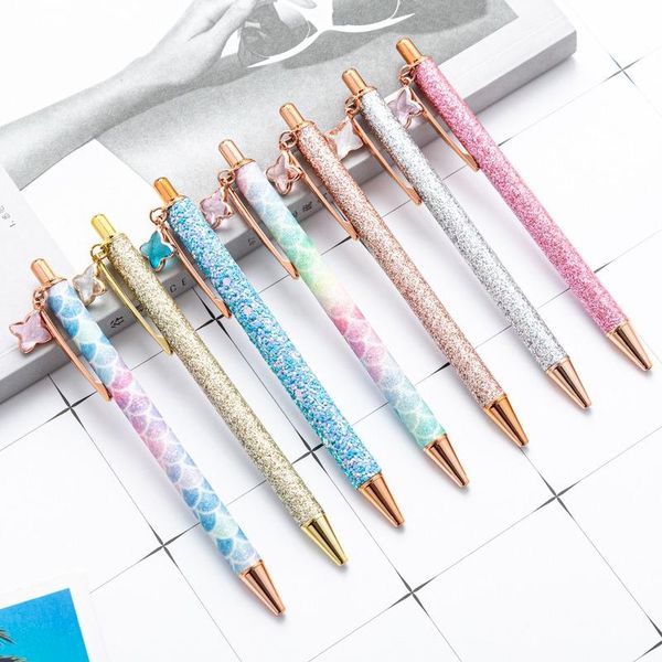 

ballpoint pens 1pcs novelty golden powder press creative four-leaf clover pendant wedding gifts offices lovely stationery, Blue;orange